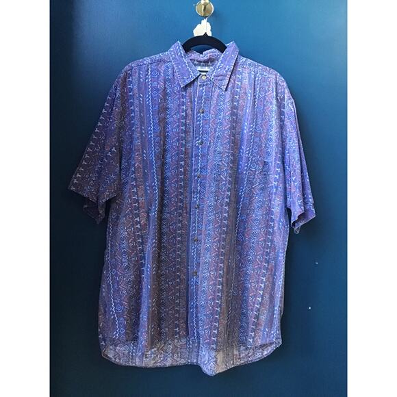 Weekends Blue Western Aztec Button Up Short Sleeve Shirt Men's Size Large - Picture 1 of 2